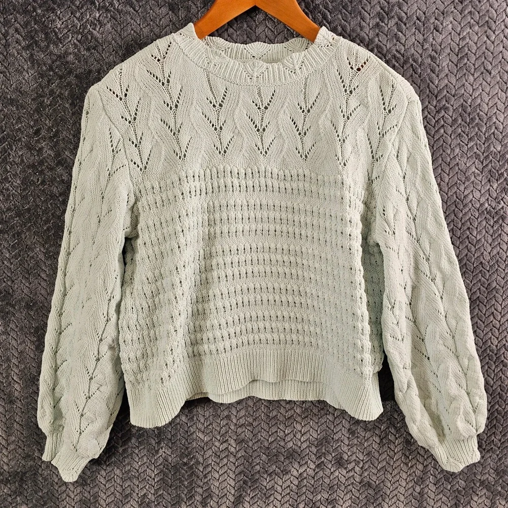 Lauren Conrad LC Light Blue Crochet Knit Pullover Sweater‎ Size S - Picture 2 of 7